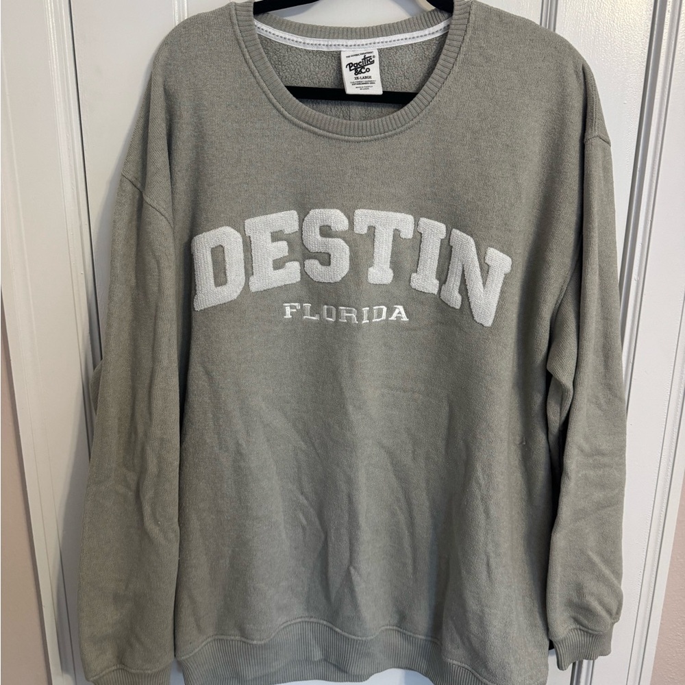 Gray Tan Crewneck Sweatshirt with Collegiate Print